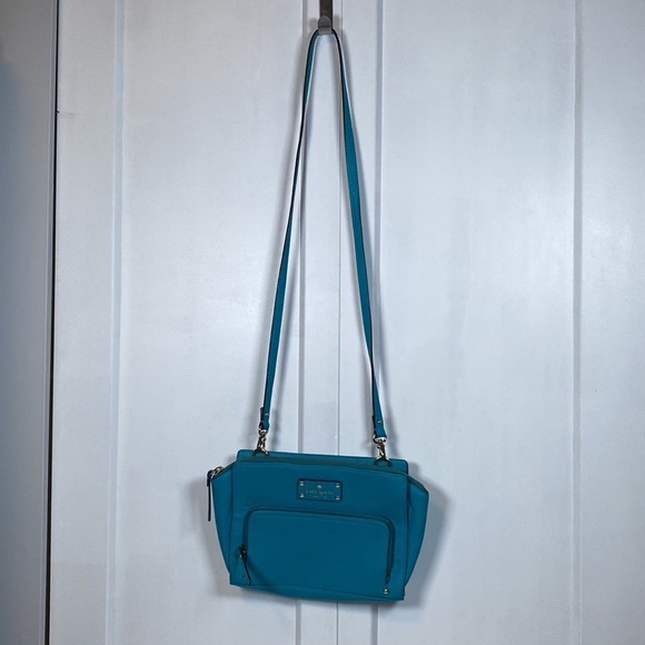 Kate Spade | Pebbled Leather Turquoise Cross Body Bag | 9 x 7 x 1.5 inches - Picture 5 of 11